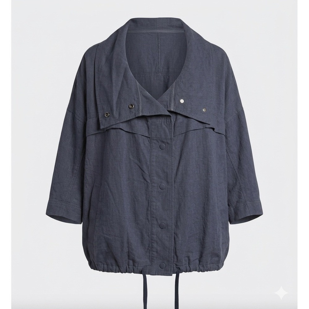 J Brand Navy Blue Linen Cotton Oversized Slouchy Jacket Womens L Layer Oversized